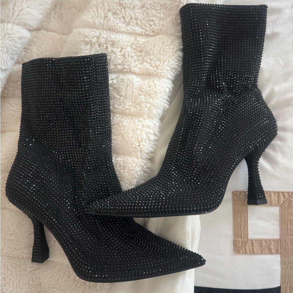 Zara Black Sparkling Heeled Boots